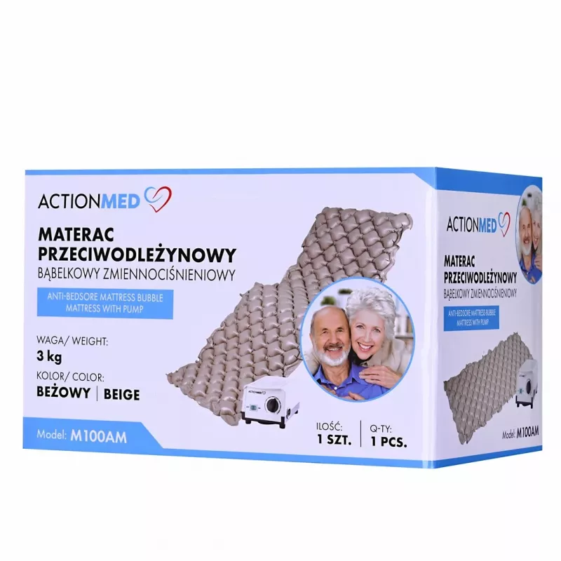 Anti-bedsore bubble mattress ActionMed M100AM variable pressure, single PVC mattress 192×82×7 cm, max user weight 135 kg