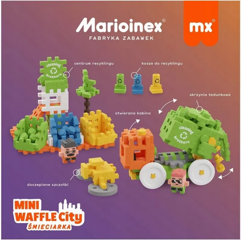 Žaisliniai konstrukciniai blokeliai Marioinex Blocks Waffle mini Šiukšliavežė 14 vnt. 903131