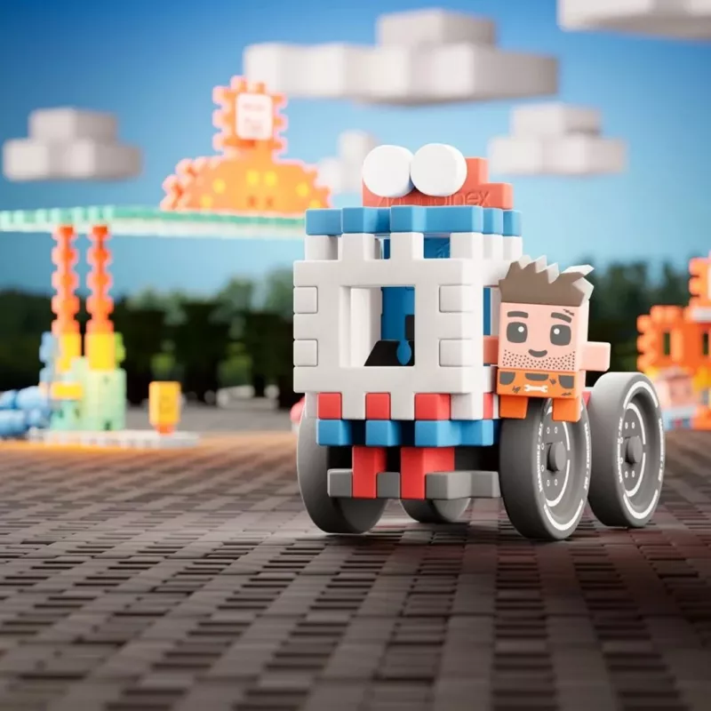 Žaislų statybinis rinkinys Marioinex Mini Waffle kaladėlės Degalinė, 148 vnt., įvairiaspalvis, amžius 6+