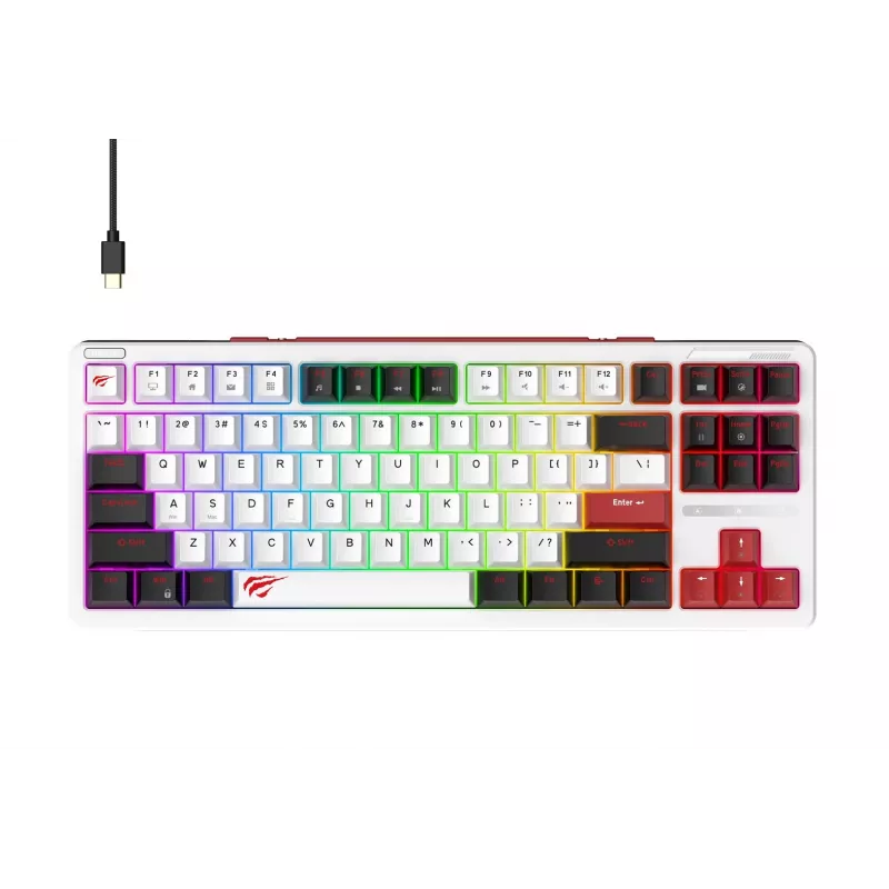 Havit KB902L žaidimų klaviatūra 80% laidinė USB QWERTY 88 klavišai RGB LED
