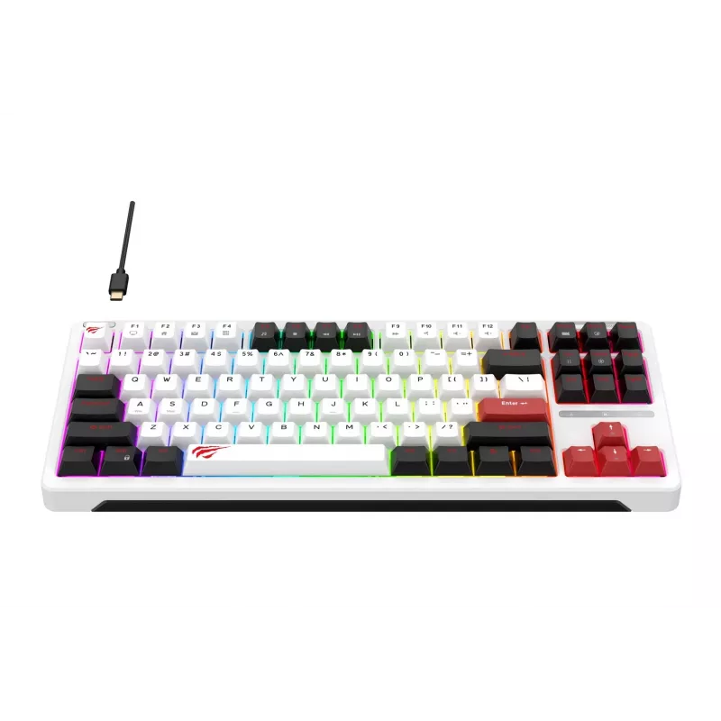 Havit KB902L žaidimų klaviatūra 80% laidinė USB QWERTY 88 klavišai RGB LED