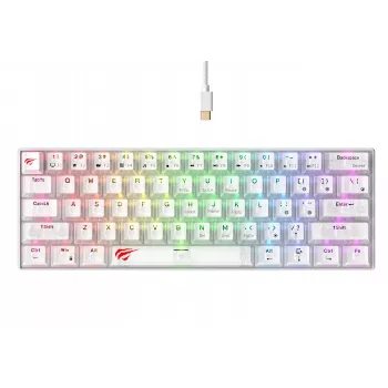 Havit KB903L žaidimų klaviatūra permatoma balta RGB LED laidinė USB 61 klavišai