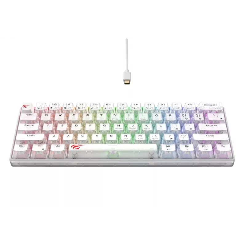 Havit KB903L žaidimų klaviatūra permatoma balta RGB LED laidinė USB 61 klavišai