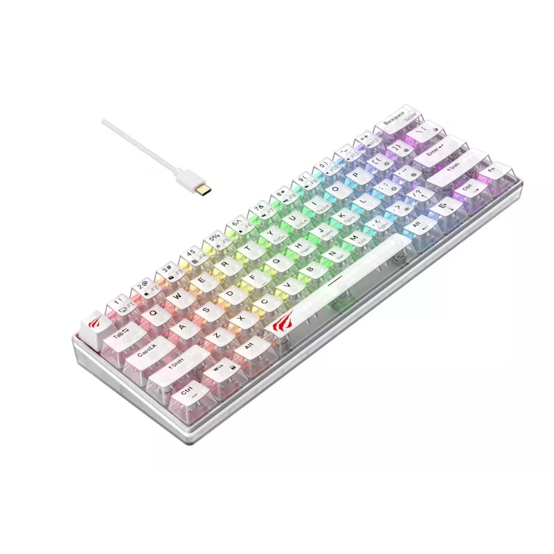 Havit KB903L žaidimų klaviatūra permatoma balta RGB LED laidinė USB 61 klavišai