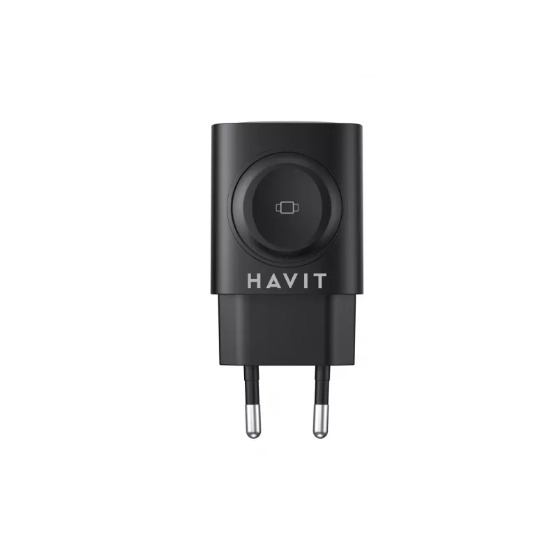 Havit UC132 EU GaN 22W dviejų prievadų įkroviklis su belaidžiu įkrovimu, juodas