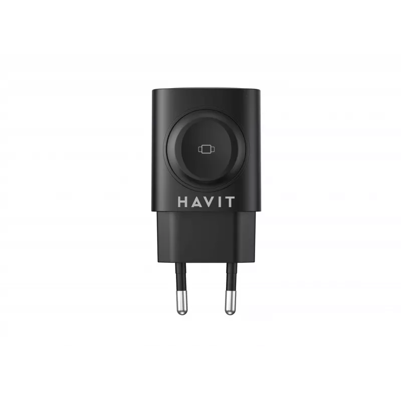 Havit UC132 EU GaN 22W dviejų prievadų įkroviklis su belaidžiu įkrovimu, juodas