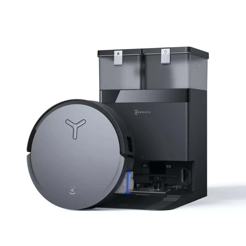 Robotinis dulkių siurblys Ecovacs Deebot X8 Omni — juoda, 5200 mAh baterija, 128 min. veikimo laikas, 0,22 l dulkių maišelis, drėgnas šveitimas, automatinė bazinė stotelė