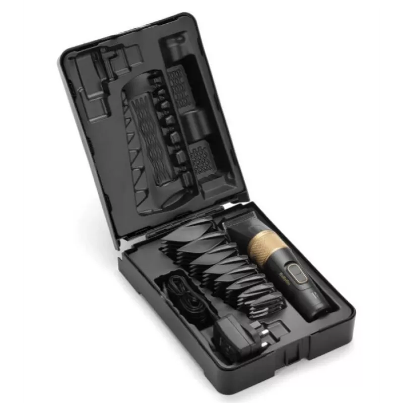 Plaukų kirpimo mašinėlė BaByliss E987E Gold Granite — įkraunama Li-Ion, 8 ilgio pakopos, 0,6 mm–28 mm, atspari vandeniui