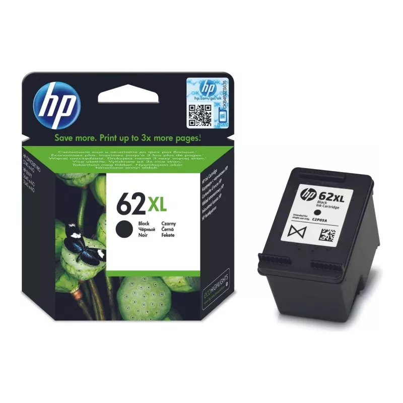 HP 62XL Originali rašalo kasetė C2P05AE 301 juoda didelės talpos 1 vnt. lizdinėje pakuotėje daugiakalbė etiketė