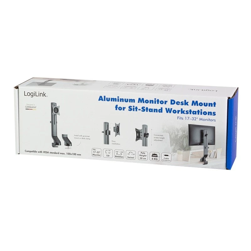 LOGILINK BP0161 Monitorio laikiklis 17-32 colių plieniniams plokštiems ir išlenktiems monitoriams iki 8 kg maks.