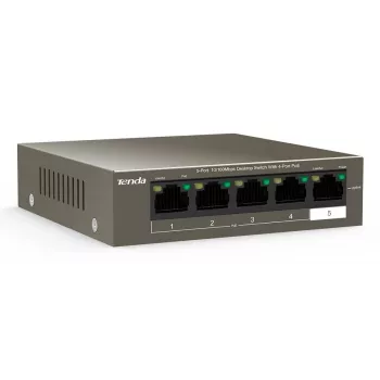 Tenda TEF1105-4-63W tinklo komutatorius Nevaldomas Fast Ethernet (10/100) Power over Ethernet (PoE) Stalinis / Tvirtinamas ant sienos Pilka