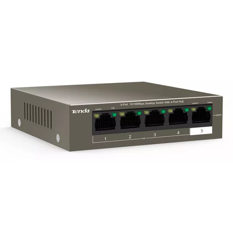 Tenda TEF1105-4-63W tinklo komutatorius Nevaldomas Fast Ethernet (10/100) Power over Ethernet (PoE) Stalinis / Tvirtinamas ant sienos Pilka