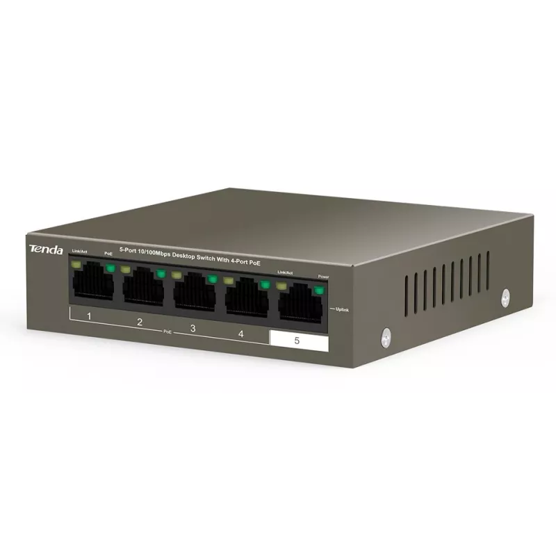 Tenda TEF1105-4-63W tinklo komutatorius Nevaldomas Fast Ethernet (10/100) Power over Ethernet (PoE) Stalinis / Tvirtinamas ant sienos Pilka