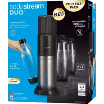 Gėrimų ruošimo aparatas SODASTREAM DUO Juodas su nerūdijančio plieno akcentais — naminė gazuoto vandens sistema