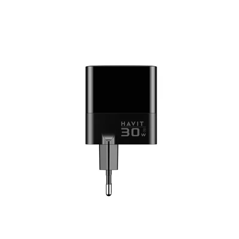 Pakrovėjas HAVIT UCLE001 EU GaN trijų prievadų 30 W juodas — kompaktiškas USB pakrovėjas su 3 prievadais
