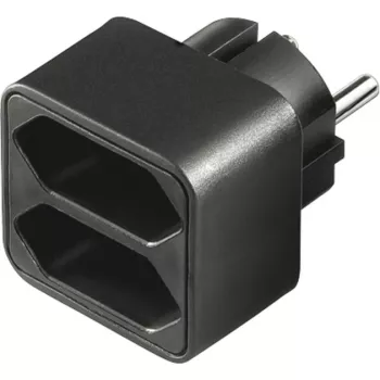 maitinimo adapteris 1x įžemintas kištukas > 2x Euro, kištukinis adapteris juodas, vietos taupantis skirstytuvas