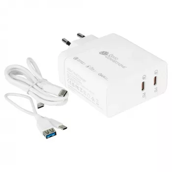 Good Connections GC USB greitasis įkroviklis 140W GaN technologija, 2x USB-C, PD 3.1, QC 5.0, PPS baltas - • USB greitasis įkroviklis 140W • išmaniesiems telefonams