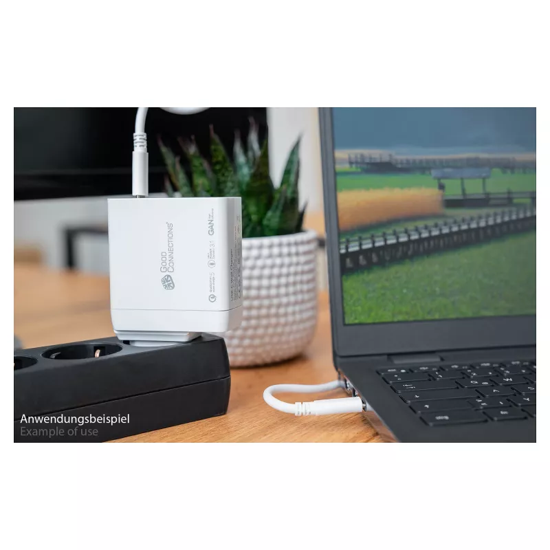Good Connections GC USB greitasis įkroviklis 140W GaN technologija, 2x USB-C, PD 3.1, QC 5.0, PPS baltas - • USB greitasis įkroviklis 140W • išmaniesiems telefonams