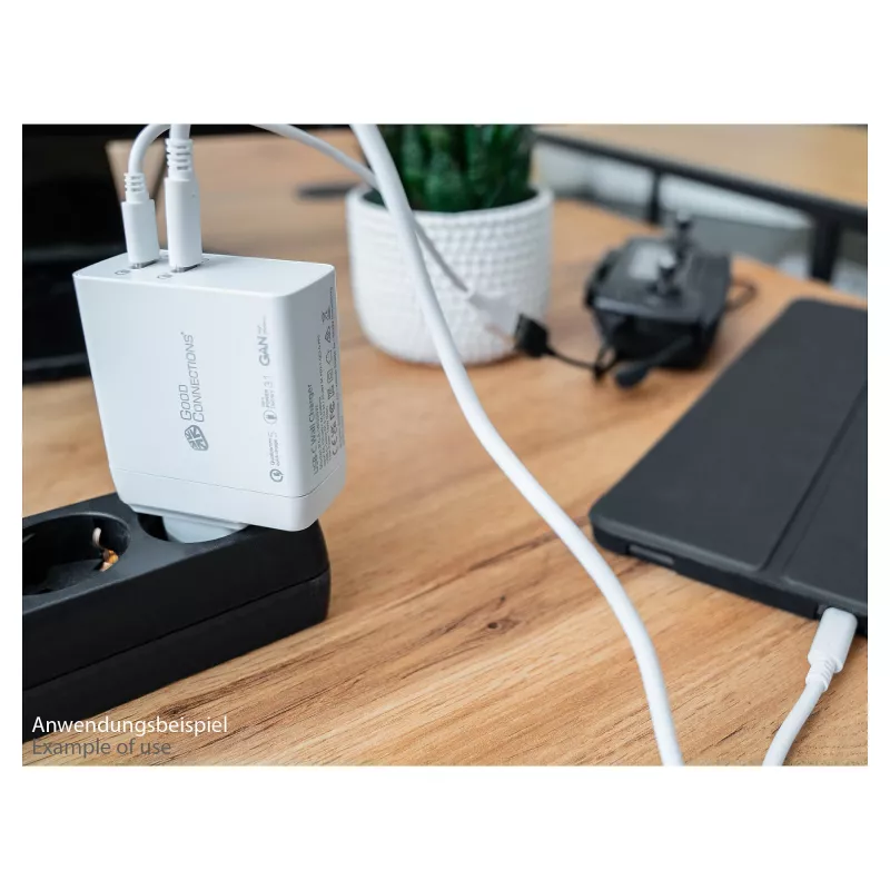 Good Connections GC USB greitasis įkroviklis 140W GaN technologija, 2x USB-C, PD 3.1, QC 5.0, PPS baltas - • USB greitasis įkroviklis 140W • išmaniesiems telefonams
