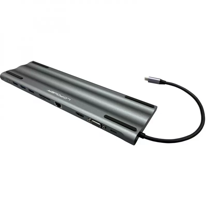 LC-Power LC-HUB-C-MULTI-8 USB-C į 3xUSB-A/2xUSB-C/HDMI/VGA/MicroSD/SD/RJ45/Audio