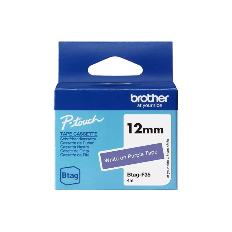 Etikečių gamybos juosta Brother BTAG-F35 Balta ant violetinės 1,2 cm 4 m