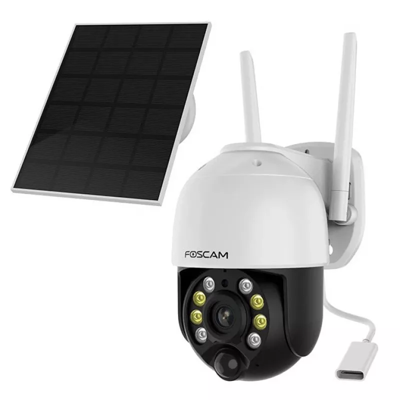 IP saugos kamera Foscam B4 Dome 4 MP (2560×1440), Wi‑Fi 2.4 GHz, IP65, saulės energija + baterija 5000 mAh, 355° pasukimas, 90° pakreipimas