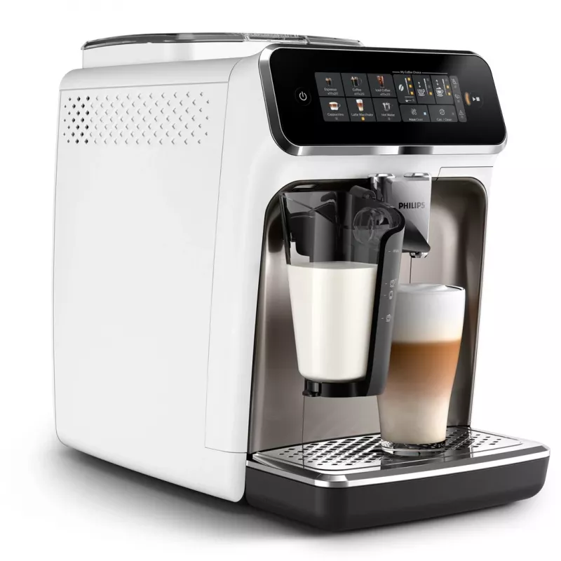 Espreso aparatas Philips EP3343/90 — visiškai automatinis, 2 puodeliams, 15 bar, keraminis malūnėlis, 275 g kavos pupelių talpykla, pieno bakelis, TFT jutiklinis ekranas