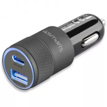 4smarts Rapid+ - Automobilinis maitinimo šaltinis - 27 vatų - 3 A - QC 3.0, PD - 2 išvesties prievadai (USB, 24 kontaktų USB-C)