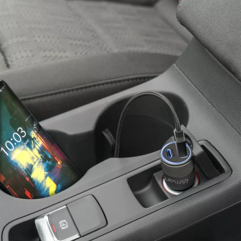 4smarts Rapid+ - Automobilinis maitinimo šaltinis - 27 vatų - 3 A - QC 3.0, PD - 2 išvesties prievadai (USB, 24 kontaktų USB-C)