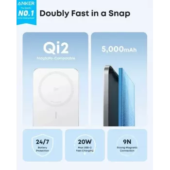 Nešiojamas įkroviklis Anker A1665H21 5000 mAh plonas baltas