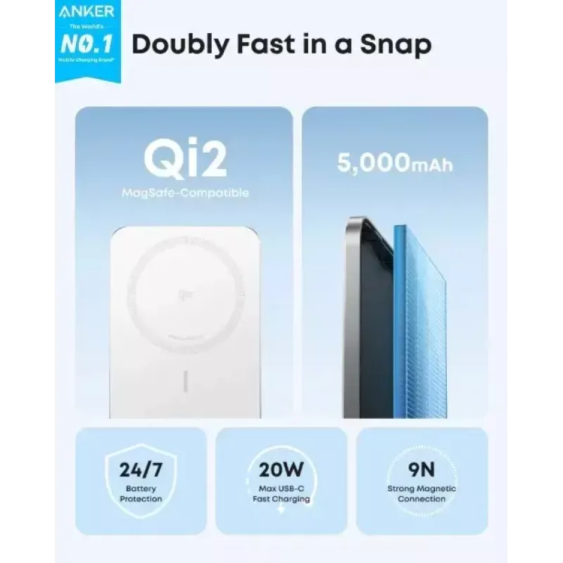 Nešiojamas įkroviklis Anker A1665H21 5000 mAh plonas baltas