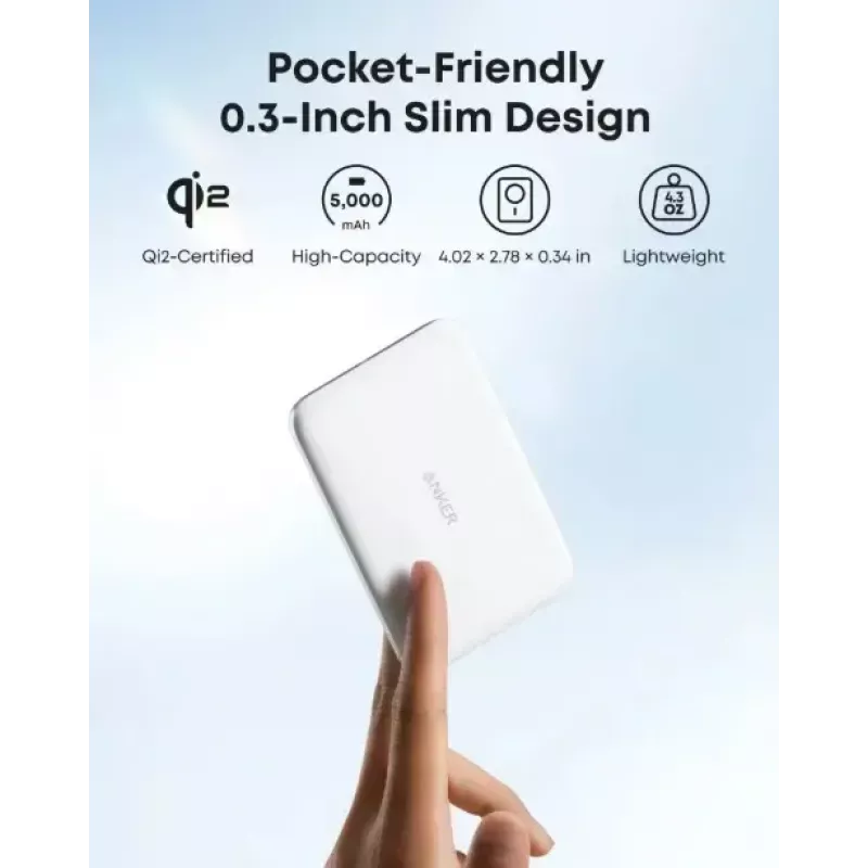 Nešiojamas įkroviklis Anker A1665H21 5000 mAh plonas baltas