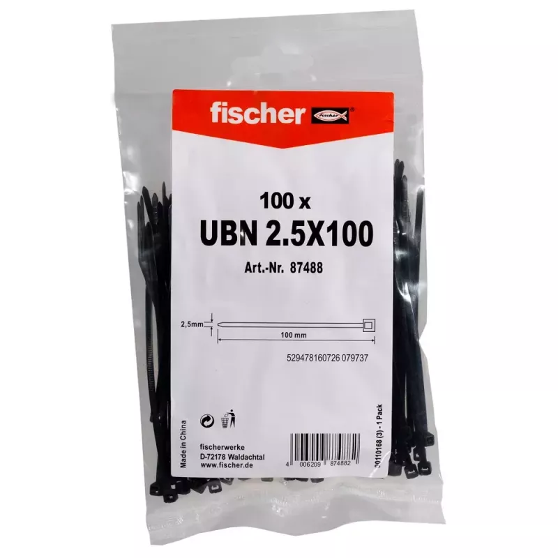 Kopėtinis kabelių raištelis Fischer 87488 nailonas juodas 100 vnt. 100 mm 2,5 mm