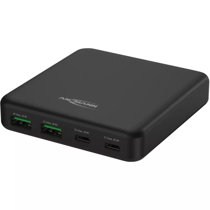 USB įkroviklis stalinis įkroviklis DC465PD (juodas, 65 W, PD, Quick Charge 3.0)