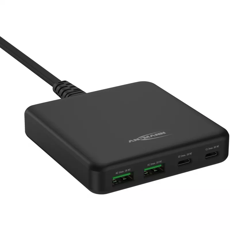 USB įkroviklis stalinis įkroviklis DC465PD (juodas, 65 W, PD, Quick Charge 3.0)