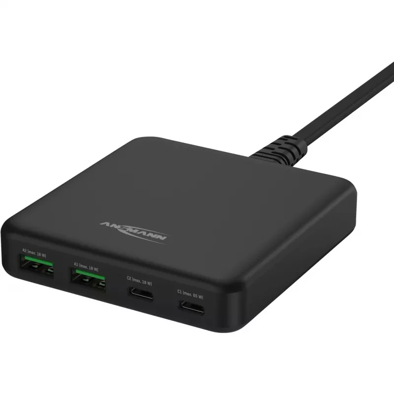 USB įkroviklis stalinis įkroviklis DC465PD (juodas, 65 W, PD, Quick Charge 3.0)