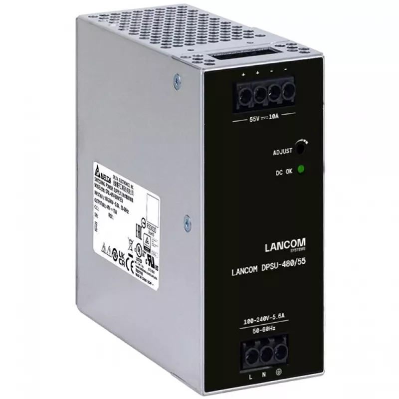 Maitinimo blokas Lancom Systems LANCOM DPSU-480/55 — 480 W, AC 100–240 V, TS35 DIN, juoda/plieninė