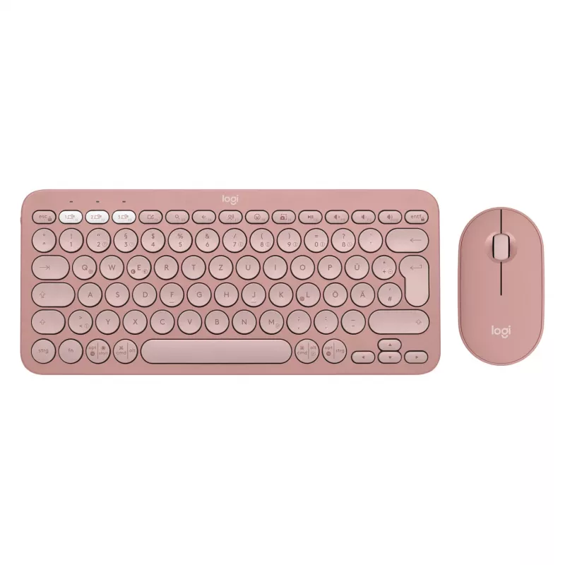 Logitech Pebble 2 Combo klaviatūra ir pelė su universaliu RF belaidžiu ryšiu + Bluetooth QWERTZ vokiškas rožinė (920-012205)