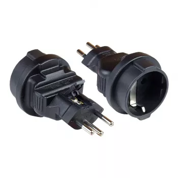 maitinimo adapteris Swiss Netz-Plug (SEV1011, tiesus) į įžemintą lizdą Type F, SEV, juodas, Good Connections® (PA-6002S)