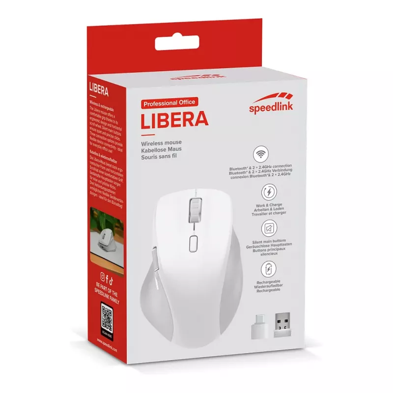 Pelė Speedlink LIBERA Įkraunama Belaidė Bluetooth Tyliai Veikianti Balta
