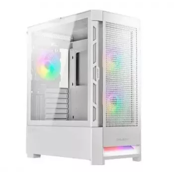 PC Case Cougar COUGAR Airface RGB Midi Tower White — 230×386×491 mm, palaiko 3x120/140 mm priekyje, 1x120 mm gale, 2,5/3,5 col. diskus