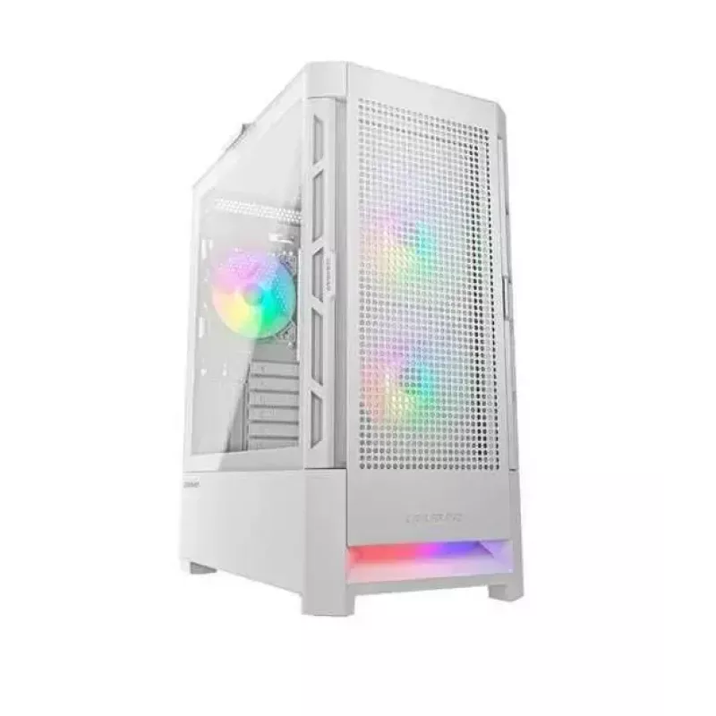 PC Case Cougar COUGAR Airface RGB Midi Tower White — 230×386×491 mm, palaiko 3x120/140 mm priekyje, 1x120 mm gale, 2,5/3,5 col. diskus