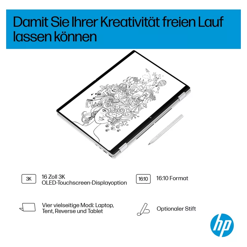 HP OmniBook BZ8E5EA 16 nešiojamasis kompiuteris - Core Ultra 7 4,8 GHz 40,6 cm - 1 TB SSD - 32 GB RAM - jutiklinis ekranas - Windows 11 Home (BZ8E5EA#ABD)