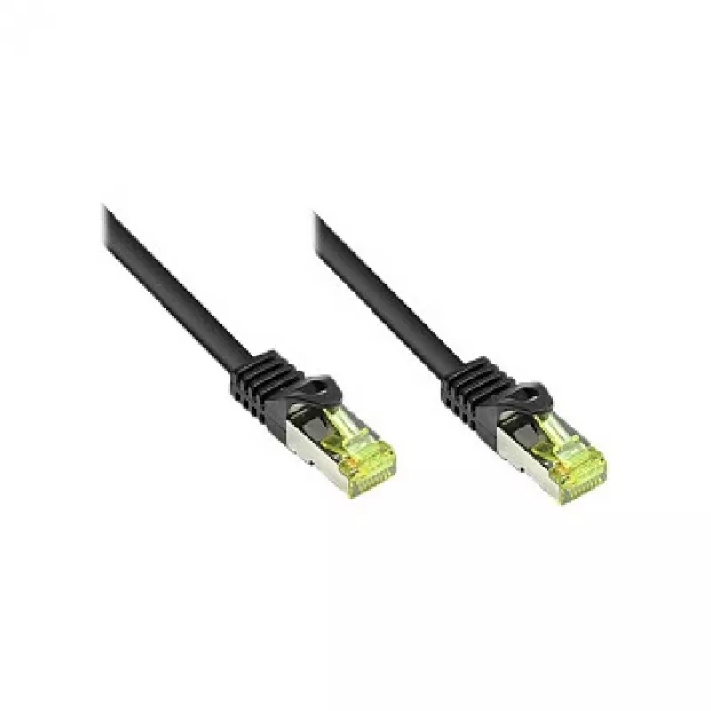 RJ45 komutacinis kabelis su Cat.7 neapdorotu kabeliu ir skląsčio apsauga (RNS®), S/FTP, PiMF, be halogenų, 600MHz, OFC, juodas, 60m, Good Connections® (8070R-600S)