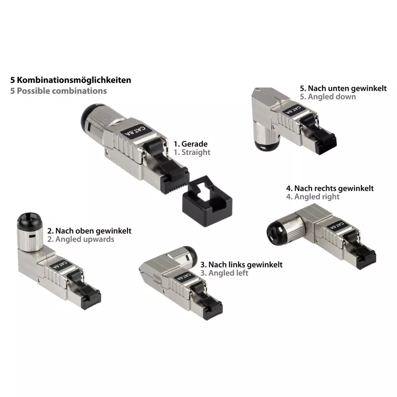 RJ45 kištukas Cat. 6A, be įrankių / montuojamas vietoje, STP ekranuotas, metalinis, 5 kryptys, Good (GC-N0165)