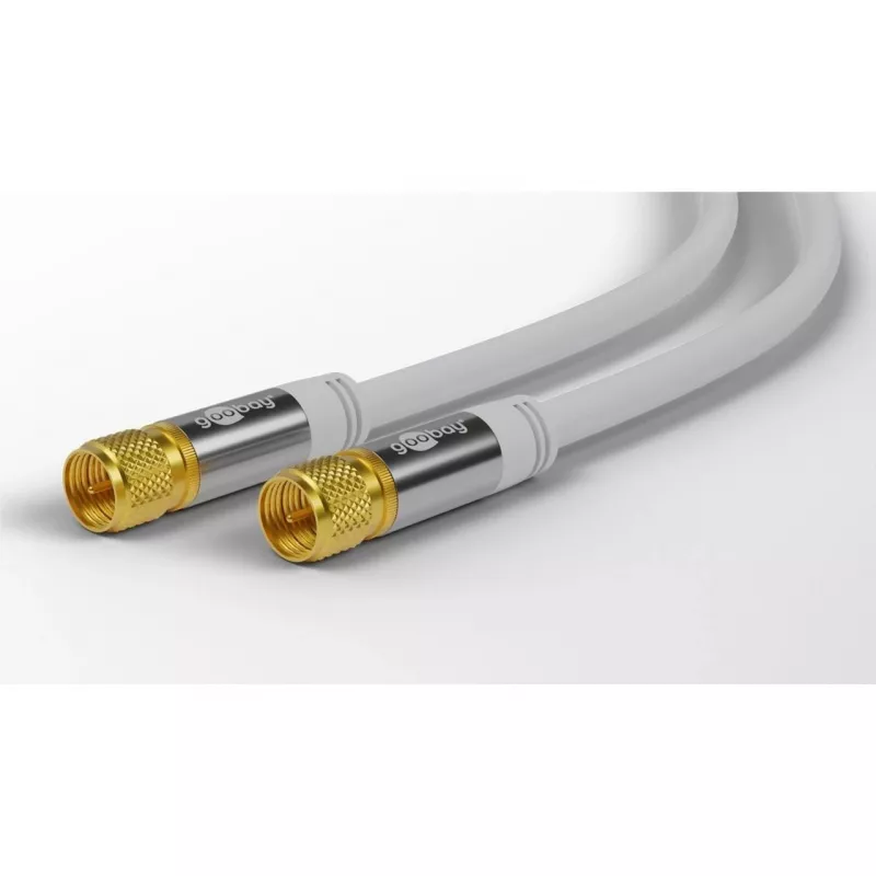 Goobay SAT antenos kabelis (135 dB tipo), 4 kartus ekranuotas, 2 m, baltas - paauksuotas, F kištukas > F kištukas (70600)