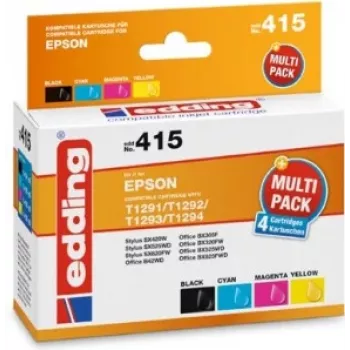 edding spausdintuvo kasetės EDD-415 juoda, žydra, purpurinė, geltona, suderinama su EPSON T1295L, rinkinys