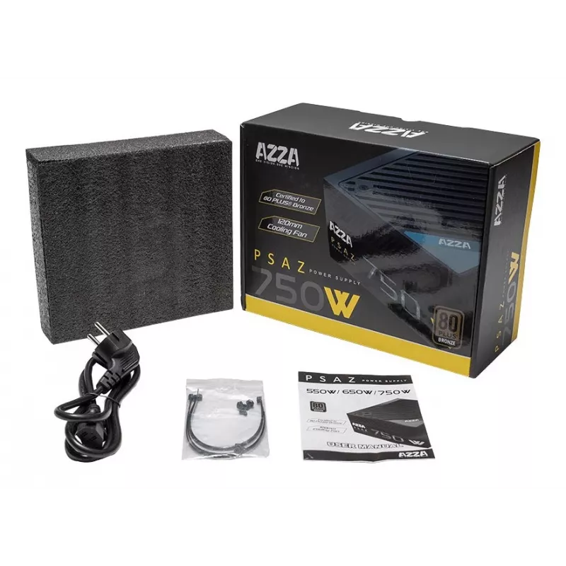 Maitinimo blokas AZZA PSAZ-750W 750 W 20+4 kontaktų ATX 80 PLUS Bronze juodas, nemodulinis
