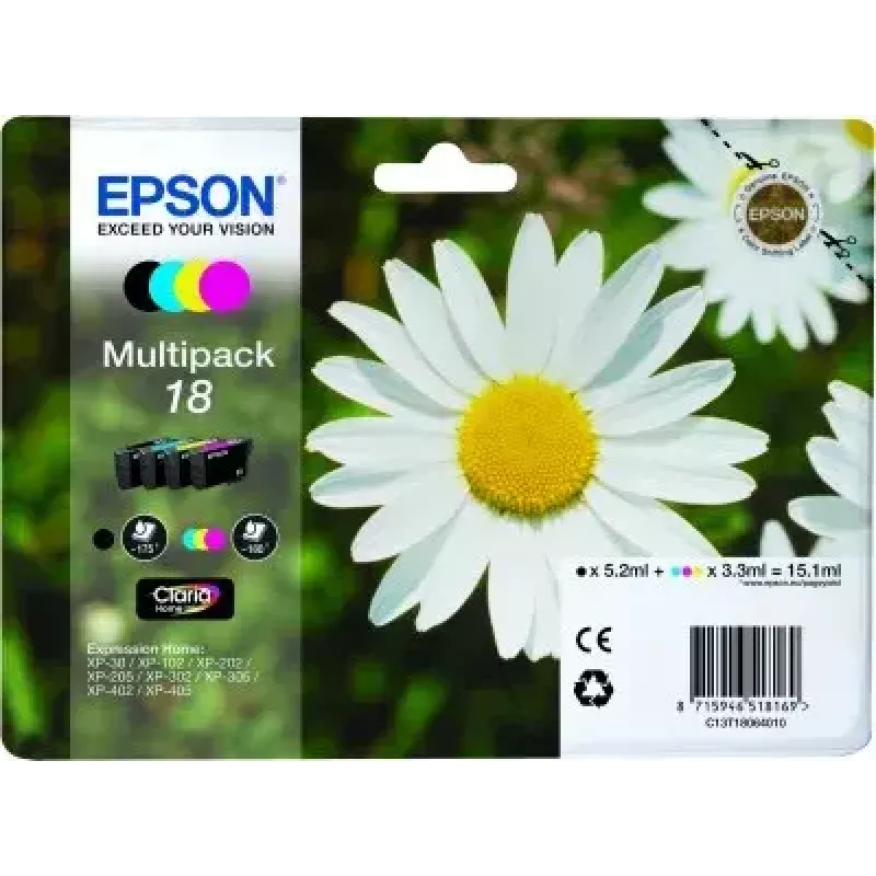 Rašalo kasečių rinkinys Epson Daisy Multipack 4 spalvų 18 Claria Home Ink – standartinė išeiga, 4 spalvų