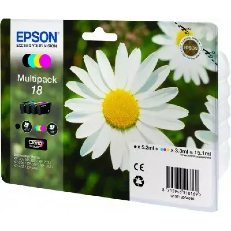 Rašalo kasečių rinkinys Epson Daisy Multipack 4 spalvų 18 Claria Home Ink – standartinė išeiga, 4 spalvų